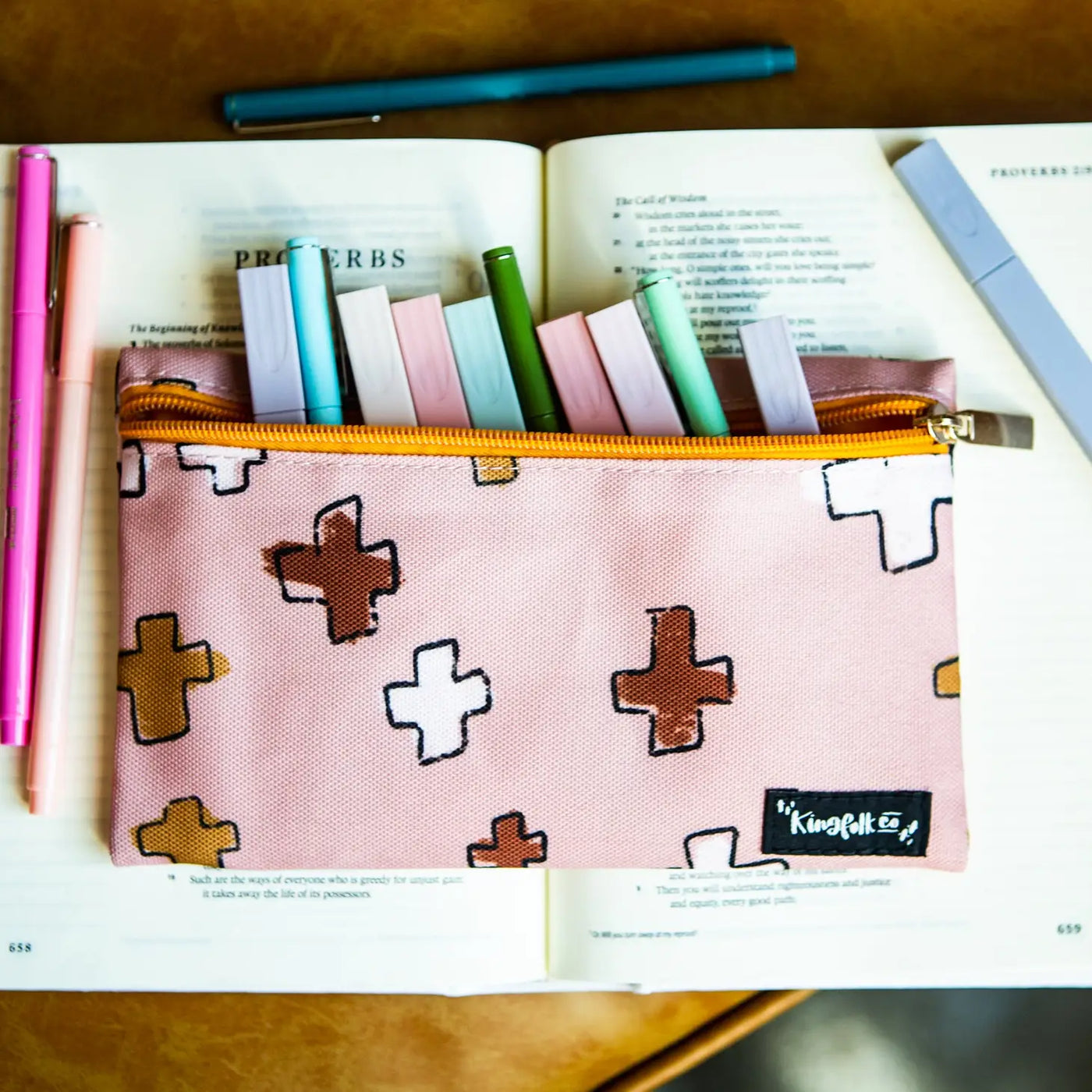 Boho Crosses Pencil + Highlighter Pouch