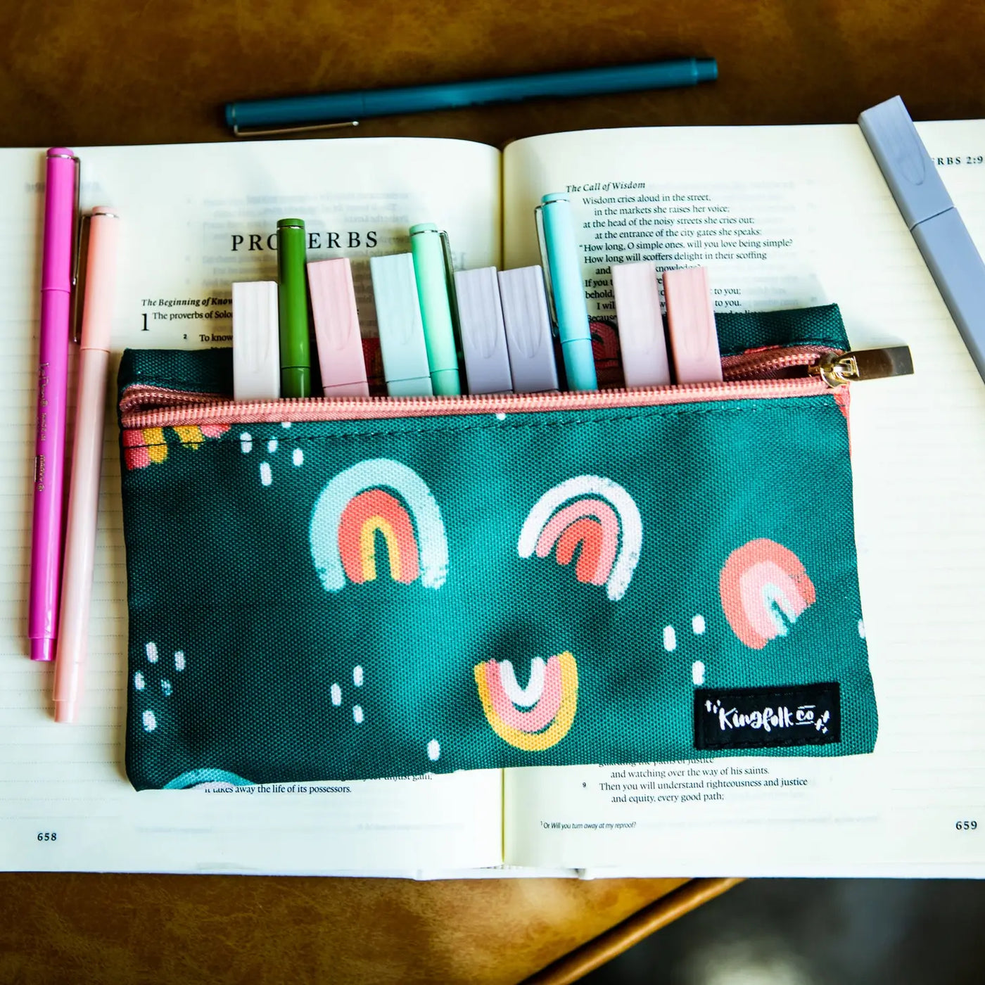 Spring Showers Pencil + Highlighter Pouch